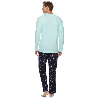 Men's Jammies For Your Families Skating Flamingos Sleep Top & Bottoms Pajama Set