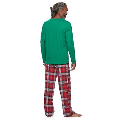 Men's Jammies For Your Families Happy Holidays Family Pajamas Sleep Top & Flannel Bottoms Set