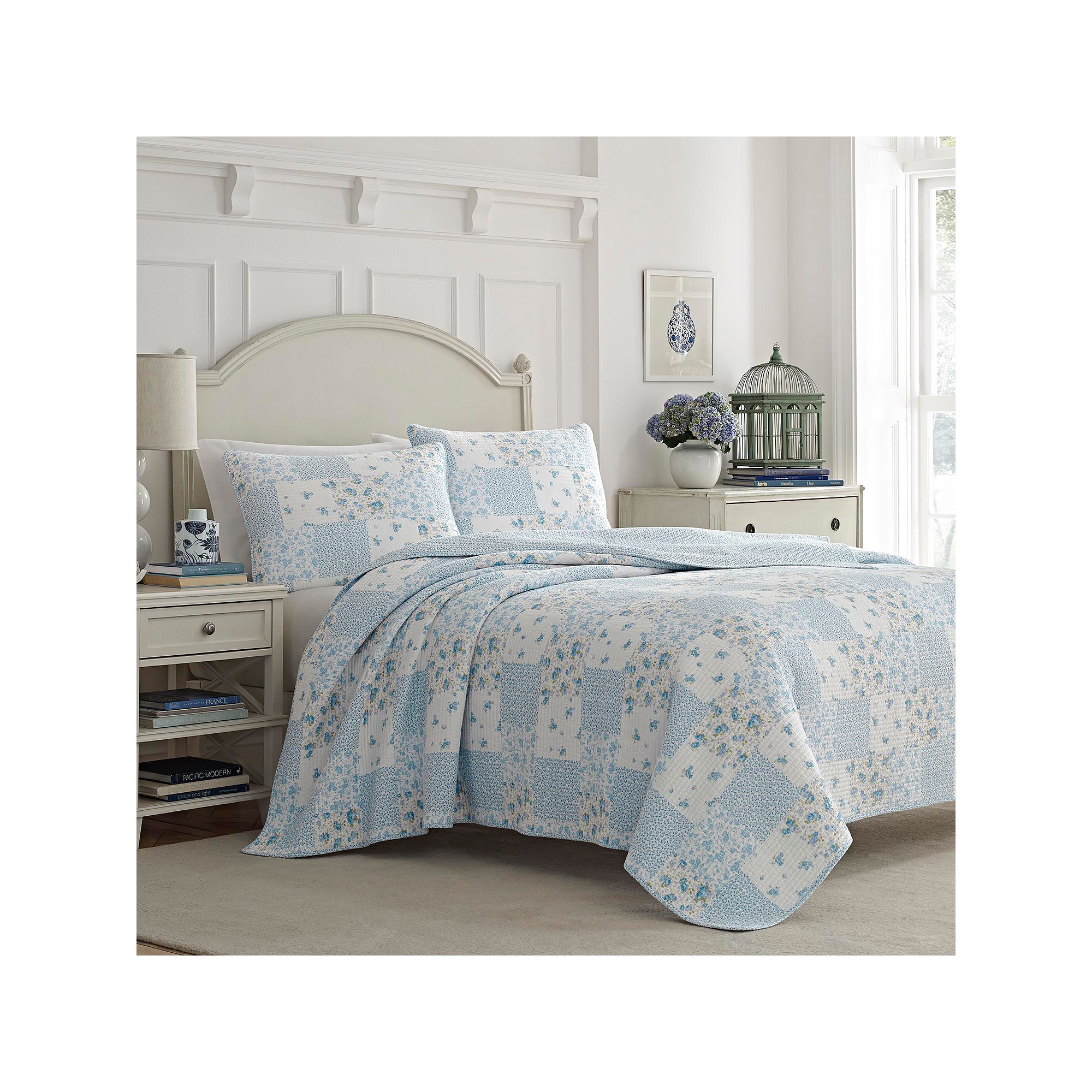 Laura Ashley Kenna Quilt Set, Light Pastel Blue