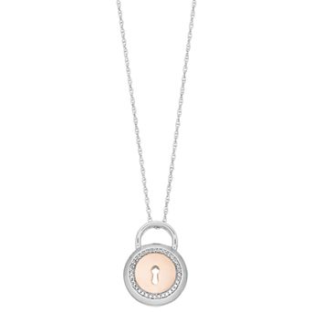LeRose by Lexi and Rose Two Tone Sterling Silver Lab-Created White Sapphire Lock Pendant Necklace