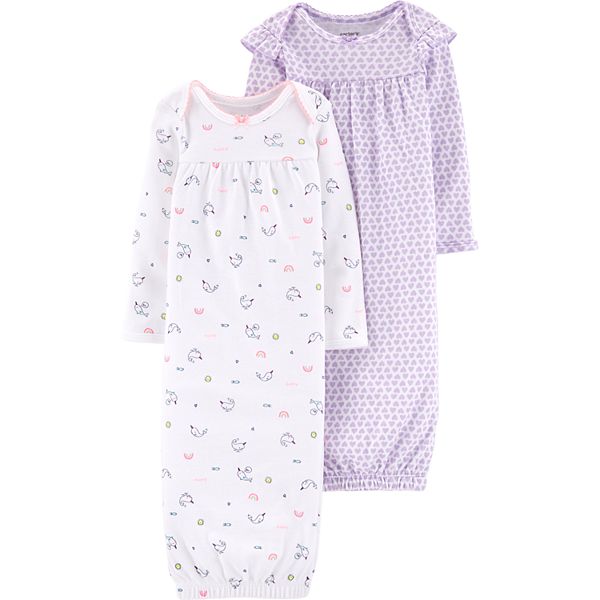 Carters Baby Girls 2-Pack Babysoft Sleeper Gowns Hearts & Whales 