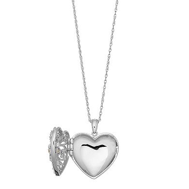 LeRose by Lexi and Rose Two Tone Sterling Silver Lab Created White Sapphire Filigree Heart Locket Necklace