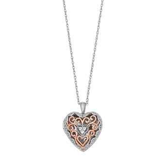 LeRose by Lexi and Rose Two Tone Sterling Silver Lab Created White Sapphire Filigree Heart Locket