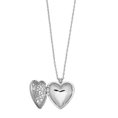 Two Tone Sterling Silver Lab Created White Sapphire Filigree Heart Locket