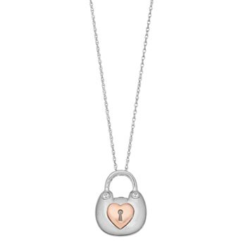 LeRose by Lexi and Rose Two Tone Sterling Silver Lab-Created White Sapphire Lock Pendant