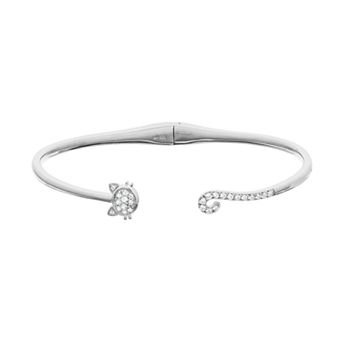 LeRose by Lexi and Rose Sterling Silver Lab Created White Sapphire Cat Bangle Bracelet