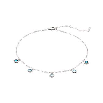 Sterling Silver Blue Topaz Station Anklet