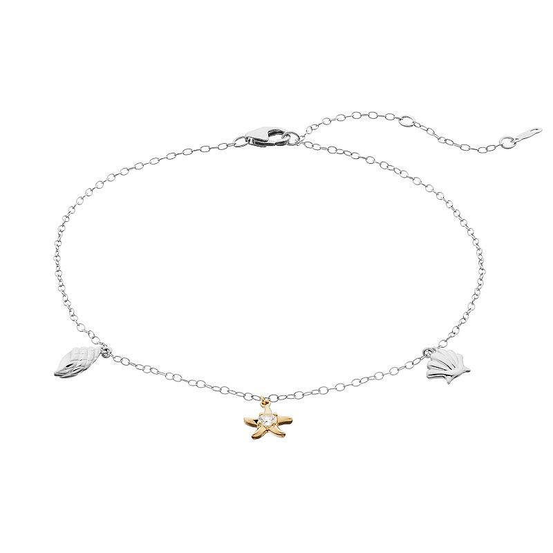 Sterling Silver Lab Created White Sapphire Starfish Anklet, Womens