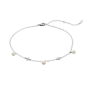 LeRose by Lexi and Rose Sterling Silver Freshwater Cultured Pearl & Lab Created White Sapphire Anklet