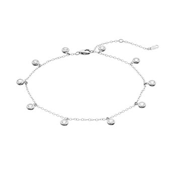 LeRose by Lexi and Rose Sterling Silver Lab Created White Sapphire Station Anklet