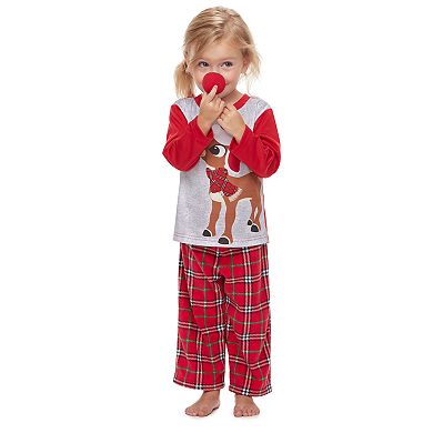 Toddler Jammies For Your Families Rudolph the Red-Nosed Reindeer Top & Plaid Bottoms Pajama Set with Red Nose Accessory