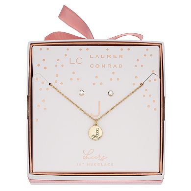 LC Lauren Conrad Crystal Initial Pendant Necklace & Stud Earring Set