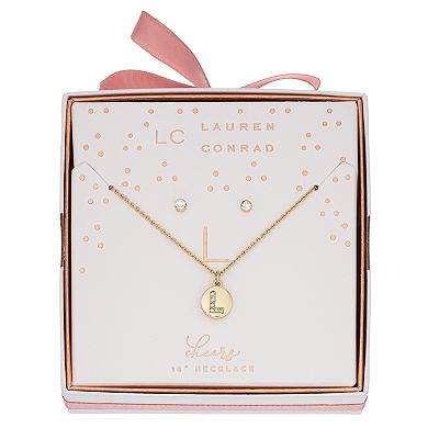 LC Lauren Conrad Crystal Initial Pendant Necklace & Stud Earring Set