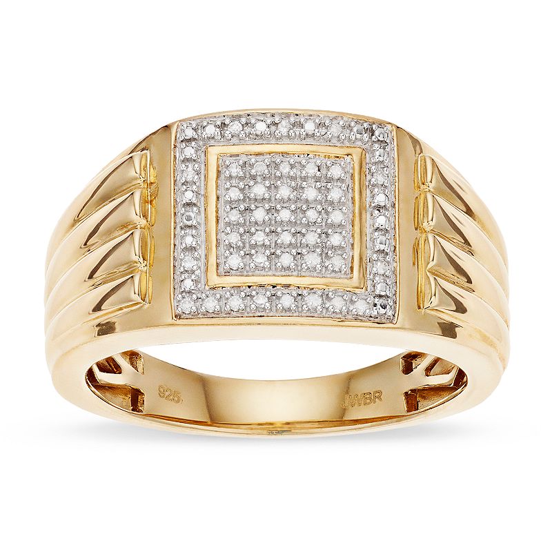 Mens 14k Gold Over Silver 1/10 Carat T.W. Diamond Ring, White