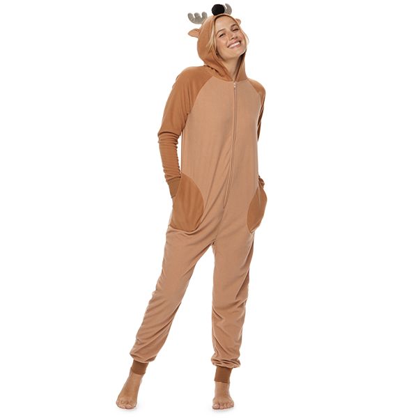 Women s Jammies For Your Families Reindeer Microfleece One Piece Pajamas