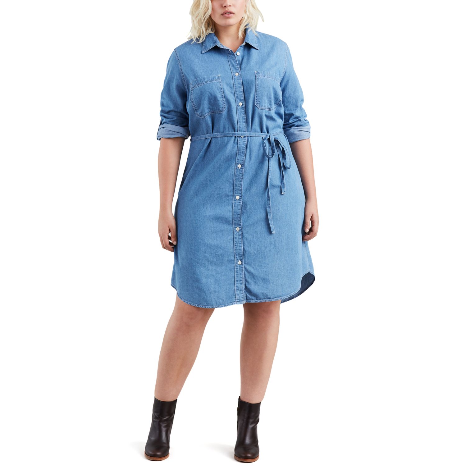 plus size blue jean shirt dress