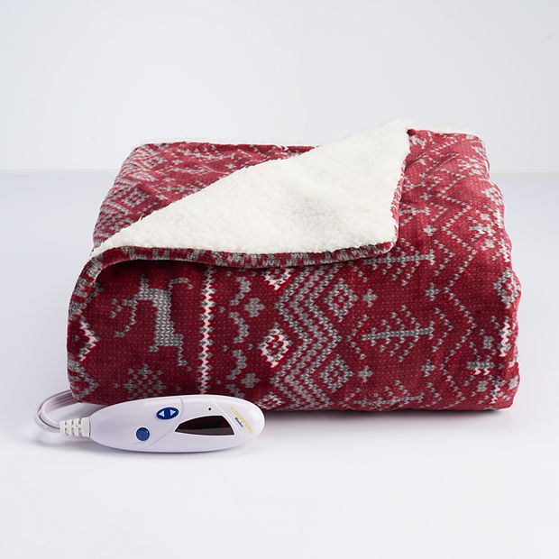Biddeford Reversible Heated Sherpa Electric Throw