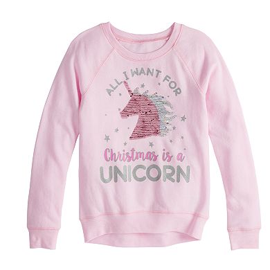 Girls 7-16 Christmas Unicorn Flippy Sequin Graphic Sweatshirt