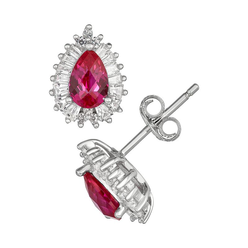 Sterling Silver Lab-Created Ruby & Lab-Created White Sapphire Teardrop Stud