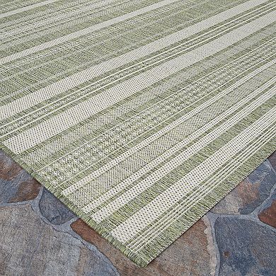 Couristan Recife Gazebo Stripe Sage Leaf-Ivory Indoor/Outdoor Area Rug
