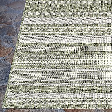 Couristan Recife Gazebo Stripe Sage Leaf-Ivory Indoor/Outdoor Area Rug