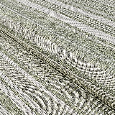 Couristan Recife Gazebo Stripe Sage Leaf-Ivory Indoor/Outdoor Area Rug