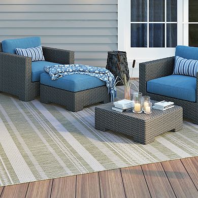 Couristan Recife Gazebo Stripe Sage Leaf-Ivory Indoor/Outdoor Area Rug