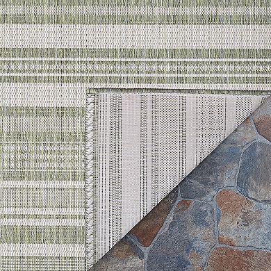 Couristan Recife Gazebo Stripe Sage Leaf-Ivory Indoor/Outdoor Area Rug