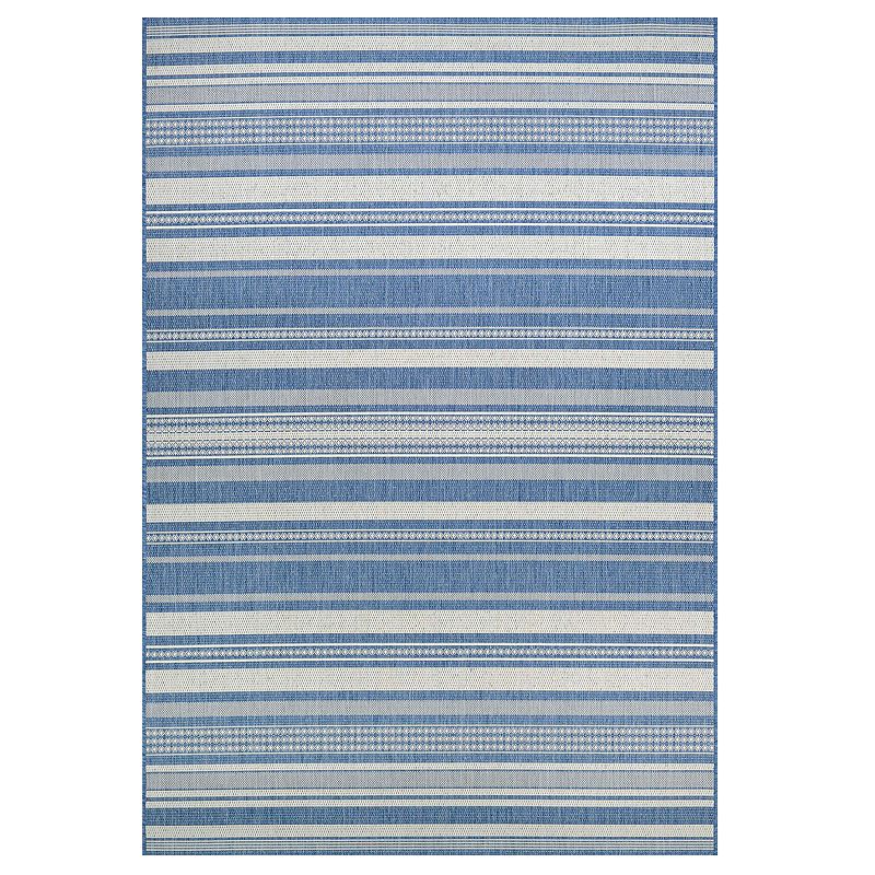 Couristan Recife Gazebo Stripe Indoor Outdoor Rug, Beige Blue, 5X7.5 Ft