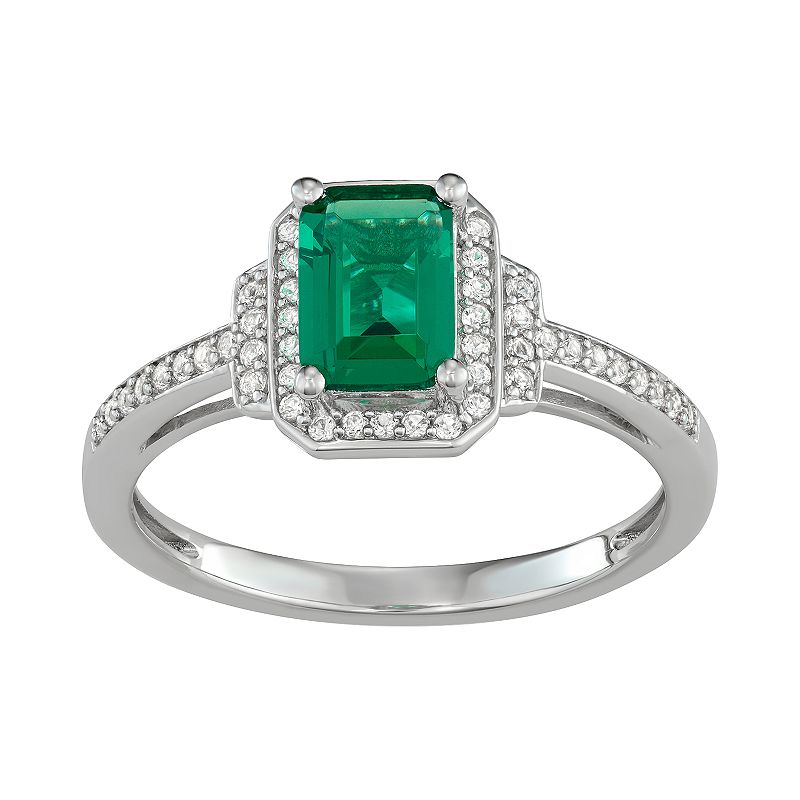 Sterling Silver Lab-Created Emerald & Lab-Created White Sapphire Ring, Wome