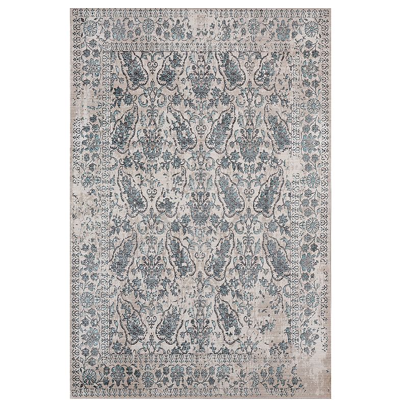 United Weavers Soignee Cambridge Framed Floral Rug, Turquoise/Blue, 8X10.5 Ft