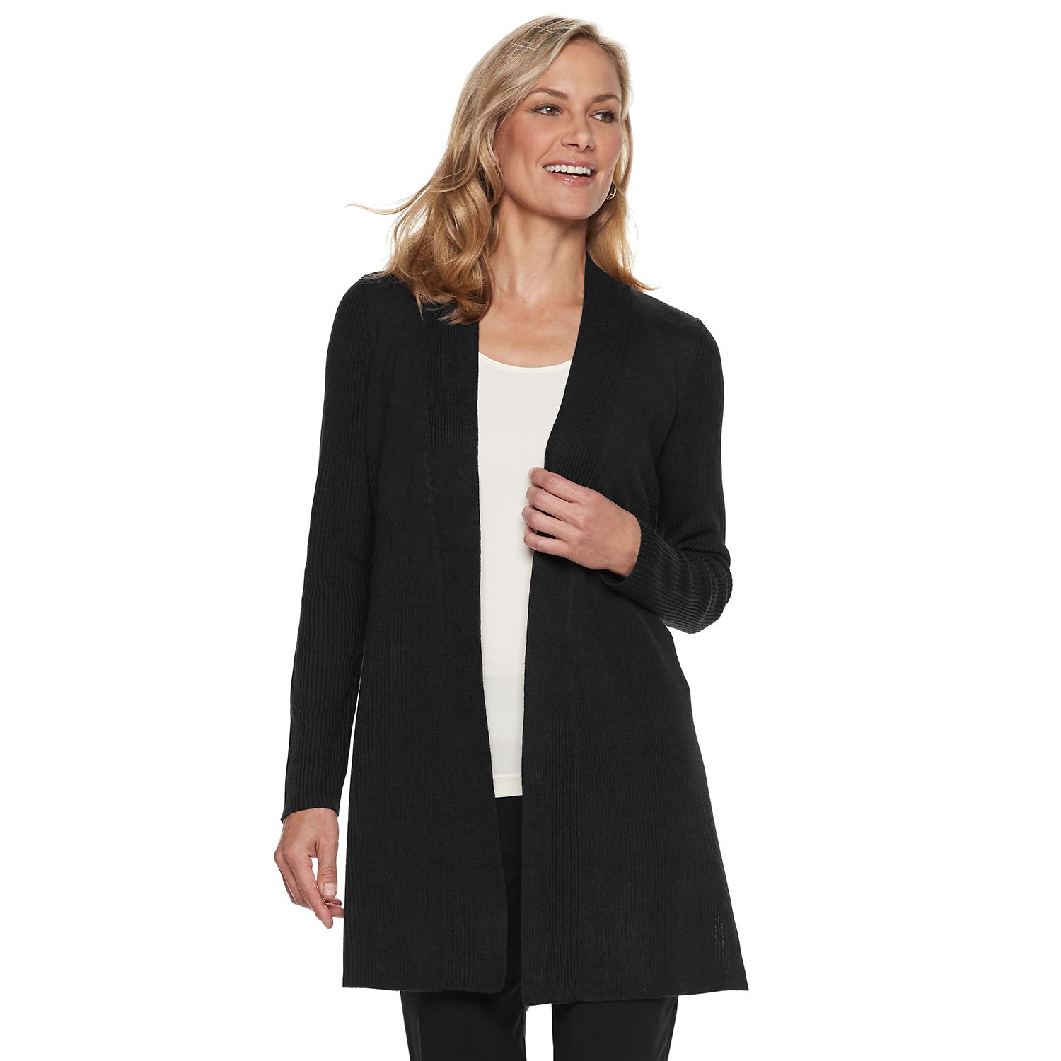 black ribbed long cardigan