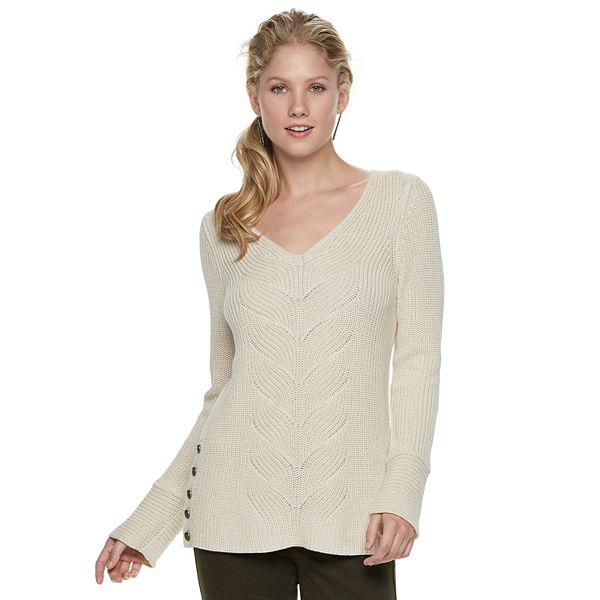 Women's Sonoma Goods For Life® Button Accent V-Neck Sweater
