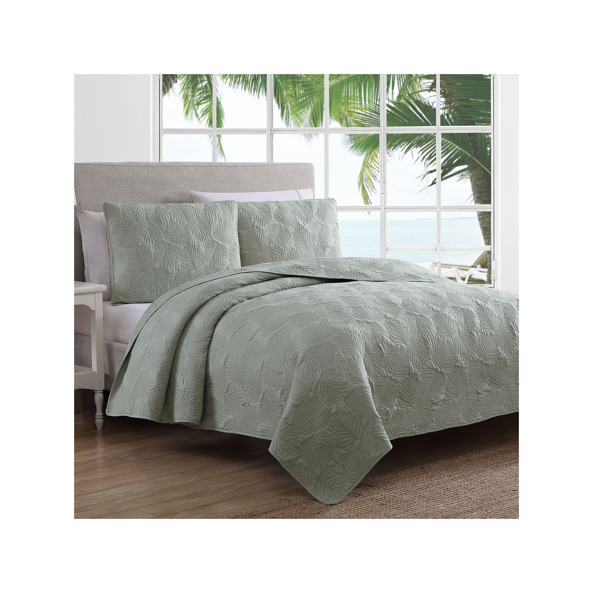 Estate Collection Leaf Stitch Quilt Set, Green