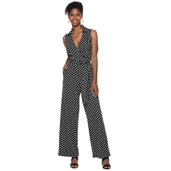 Women's Nina Leonard Print Collared Sleeveless Surplice Wide-Leg Jumpsuit