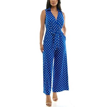 Women's Nina Leonard Print Collared Sleeveless Surplice Wide-Leg Jumpsuit