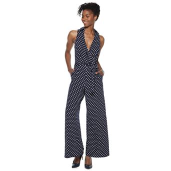 Women's Nina Leonard Print Collared Sleeveless Surplice Wide-Leg Jumpsuit