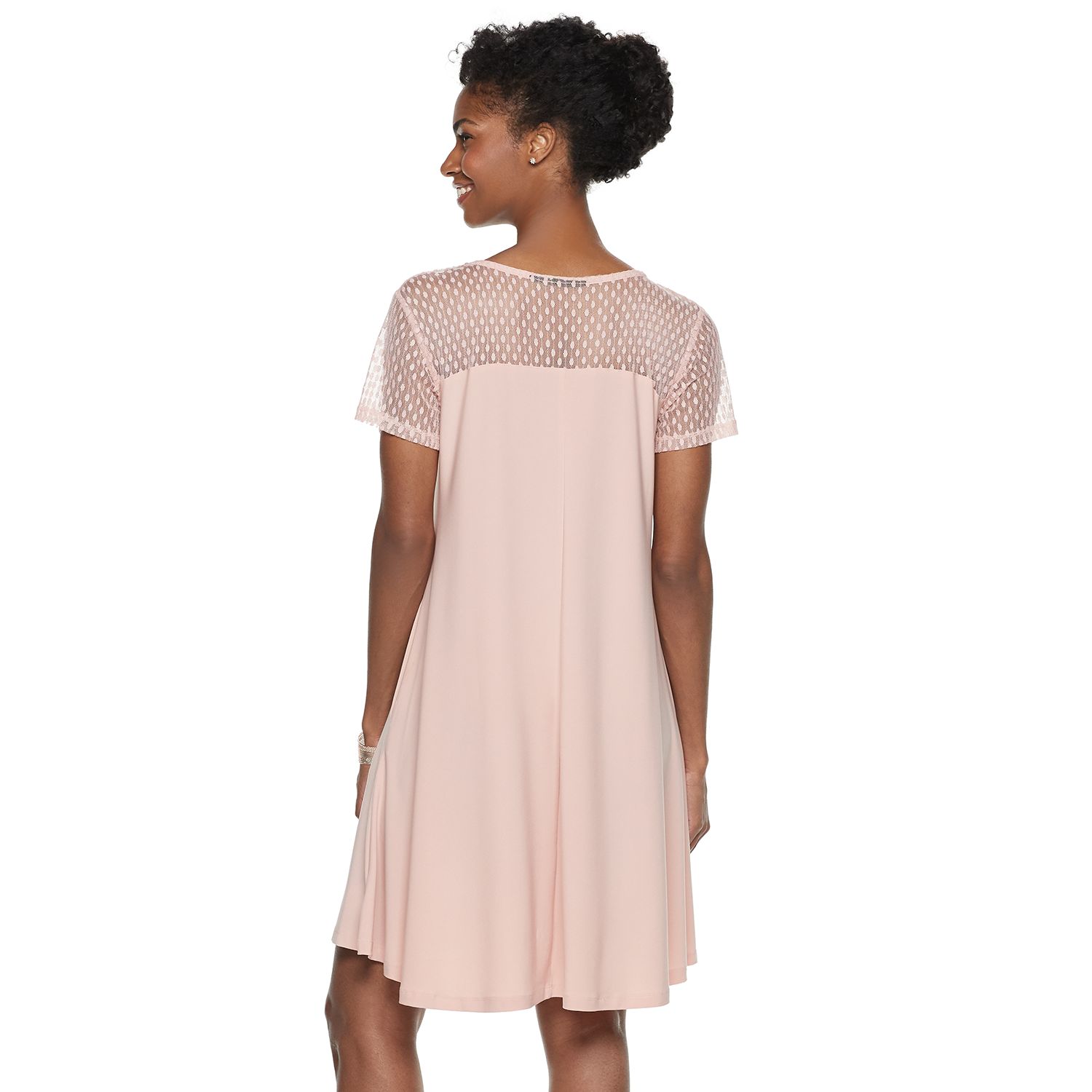 women's nina leonard mesh yoke trapeze dress Nina Leonard Mock Neck Long Sleeve Trapeze Dress in Black
