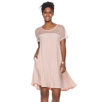 Women's Nina Leonard Sheer Dot Mesh Swing Dress