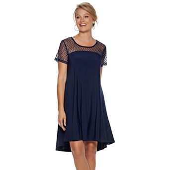 Women's Nina Leonard Sheer Dot Mesh Swing Dress