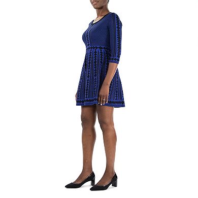 Women's Nina Leonard Geometric Fit & Flare Sweater Dress