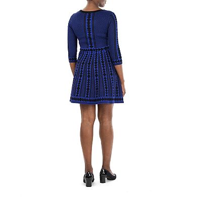 Women's Nina Leonard Geometric Fit & Flare Sweater Dress