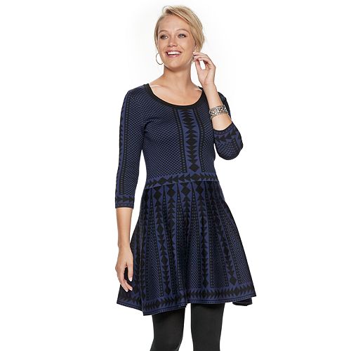 Women's Nina Leonard Geometric Fit & Flare Sweater Dress