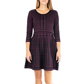 Women's Nina Leonard Geometric Fit & Flare Sweater Dress
