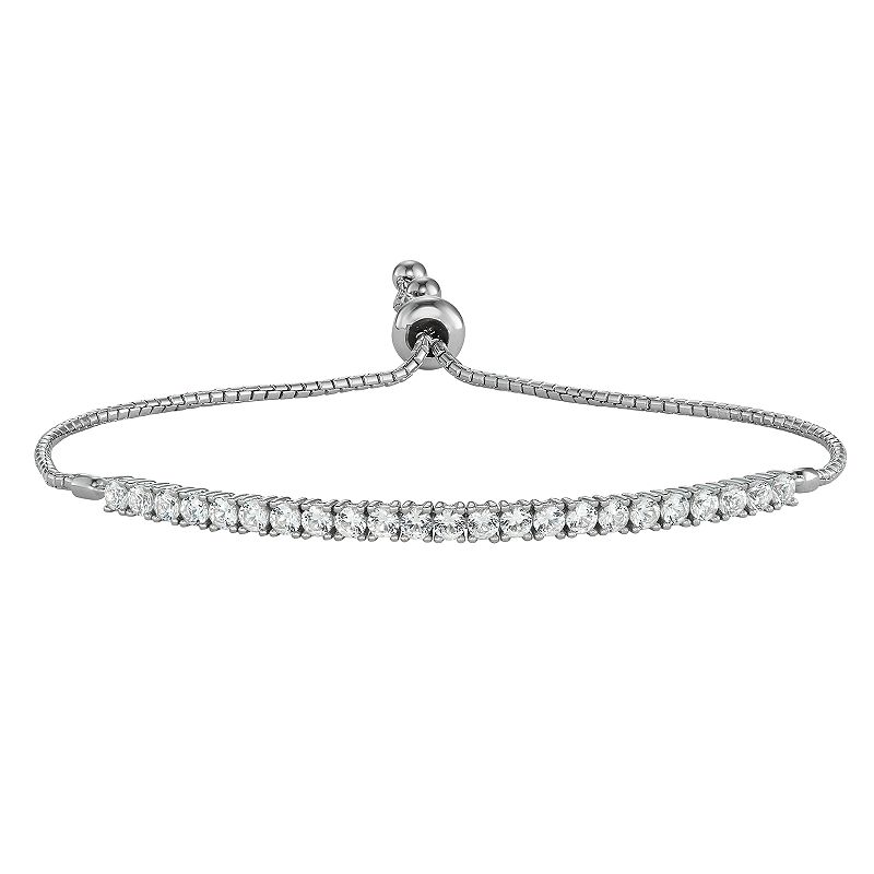 Sterling Silver Lab-Created White Sapphire Adjustable Bracelet, Womens