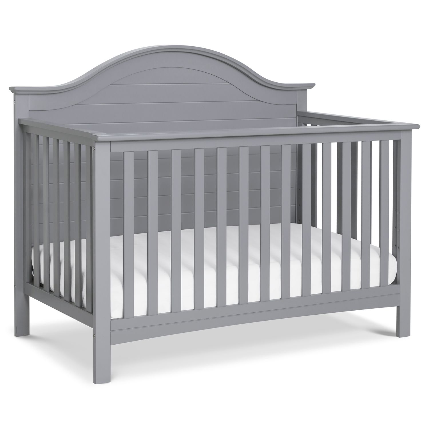 grey crib with changing table