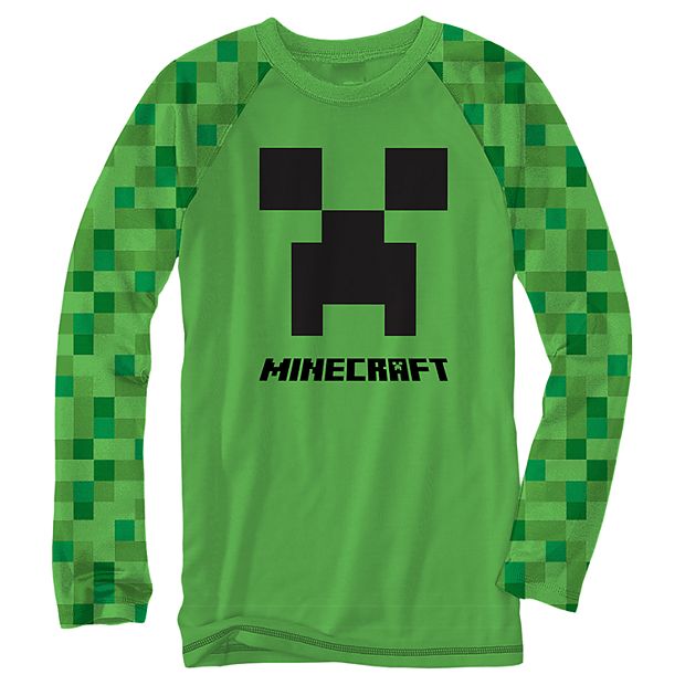 Girl's Minecraft Creeper Face T-Shirt - Green Apple - Large