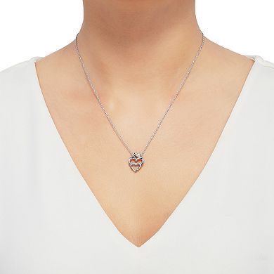 Two Hearts Forever One Two Tone Sterling Silver Diamond Accent Double Heart Pendant Necklace