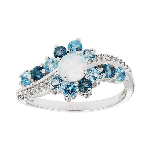 Sterling Silver Lab Created Opal Blue Topaz Ring