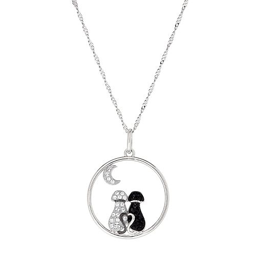 Artistique Sterling Silver Crystal Dogs & Moon Pendant Necklace